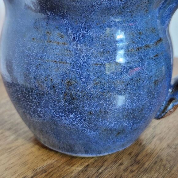 Blue and Brown Stoneware Mini Pitcher Blue Vintage Pitcher with Shell Accent - Picture 3 of 8
